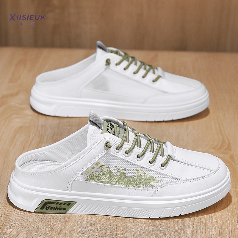 夏季透气薄款帆布半拖鞋男