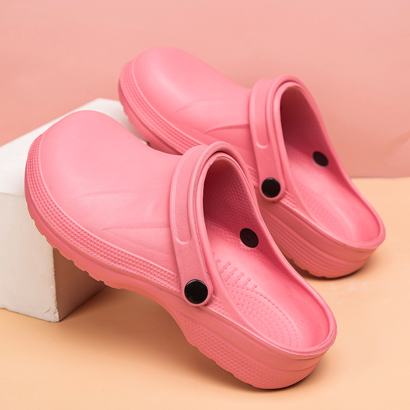 粉色包头洞洞鞋拖鞋无孔防水防滑