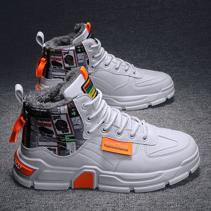 秋冬季加绒情侣高帮板鞋百搭潮流青少年运动学生冬天鞋子38小码37