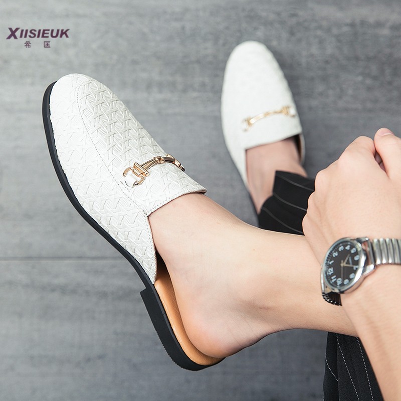 白色个性半托豆豆鞋45码