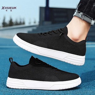 白底黑面运动鞋男女同款一脚蹬高弹袜子鞋针织布鞋厚底休闲板鞋38
