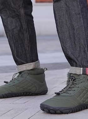 军绿色个性男士雪地靴冬季新款加绒加厚东北大棉鞋防滑高帮雪地鞋