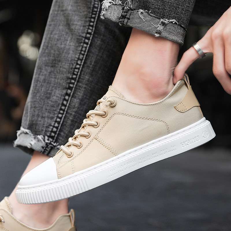 卡其色个性男士板鞋韩版潮流青少年发型师帆布鞋配牛仔裤休闲潮鞋