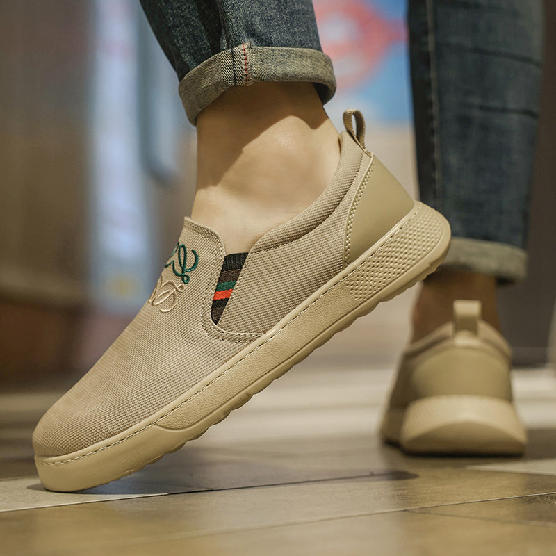卡其色个性复古帆布鞋男无鞋带一脚蹬宽头不挤脚豆豆潮流休闲板鞋,流行男鞋,帆布鞋,淘宝优惠券,粉丝福利购,淘宝优惠卷