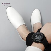 小皮鞋 3738小码 一脚蹬商务休闲鞋 内增高真皮正装 白色豆豆鞋 男皮鞋