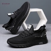 行政通勤久站不累休闲一脚蹬网面软底公务鞋 全黑运动鞋 男2025新款