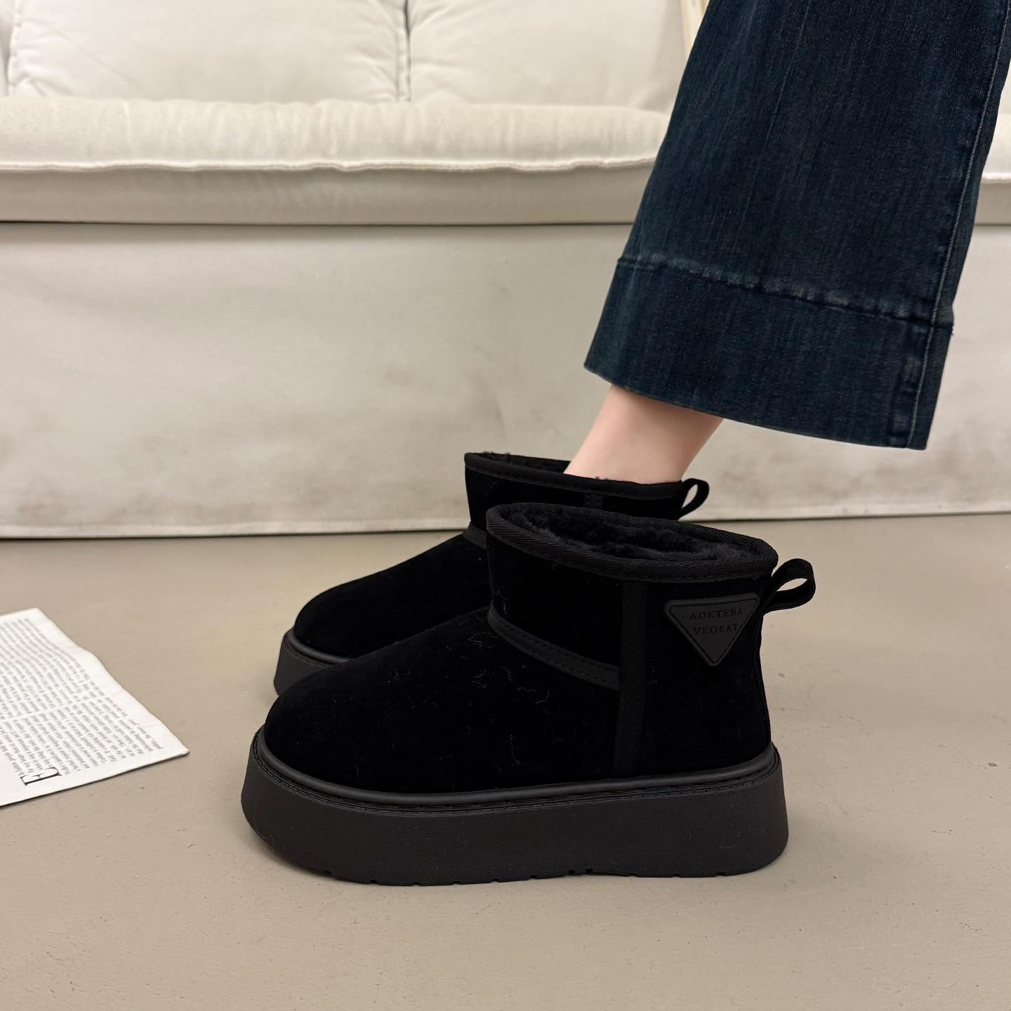 皮毛一体雪地靴低帮女大棉鞋外穿
