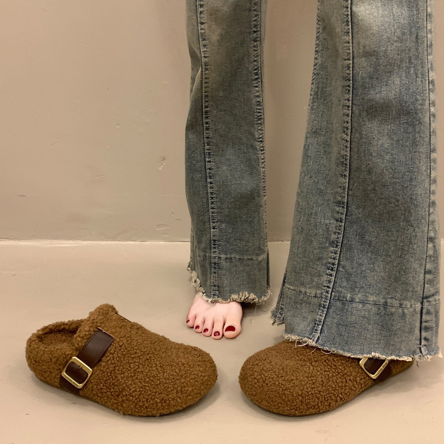 加绒包头毛毛拖鞋女冬外出穆勒鞋