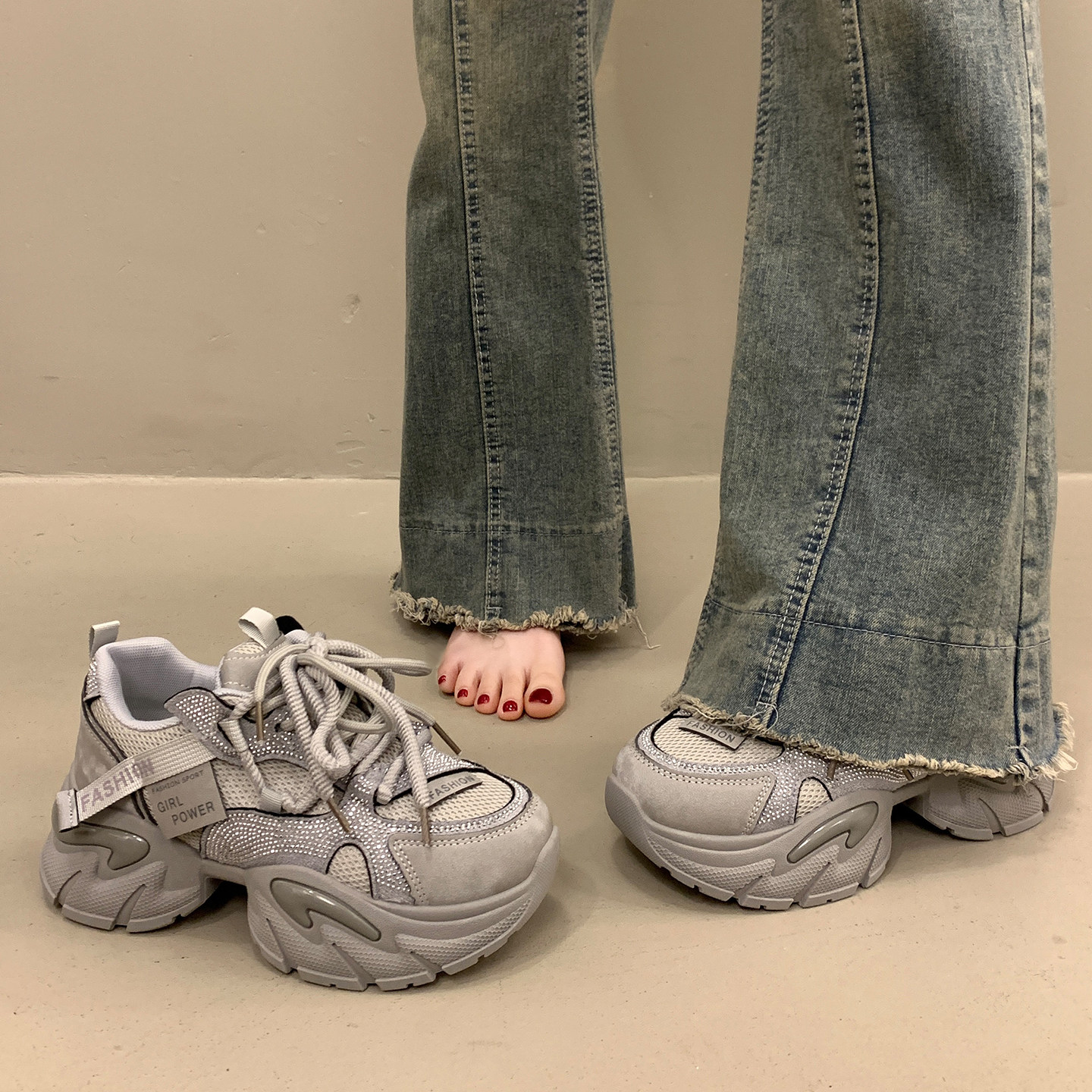 超火爆款厚底老爹鞋女小个子增高2026新款春秋季显脚小运动休闲鞋,女鞋,时尚休闲鞋,淘宝优惠券,粉丝福利购,淘宝优惠卷