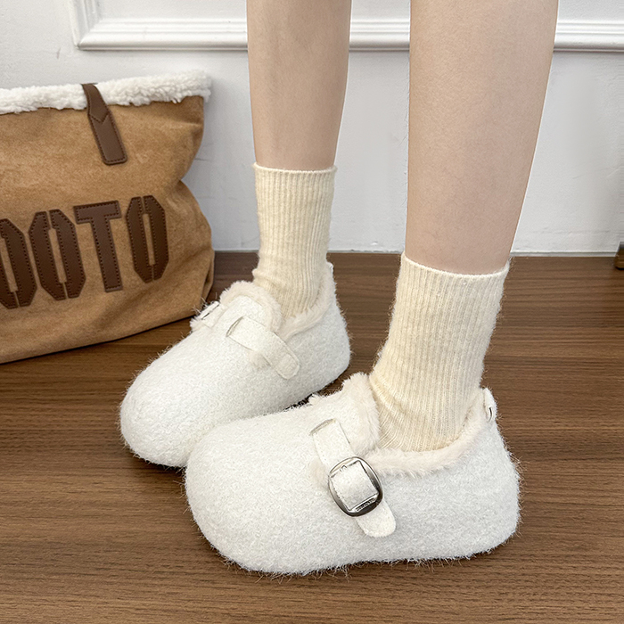 法式绝美单鞋女冬季一脚蹬博肯鞋