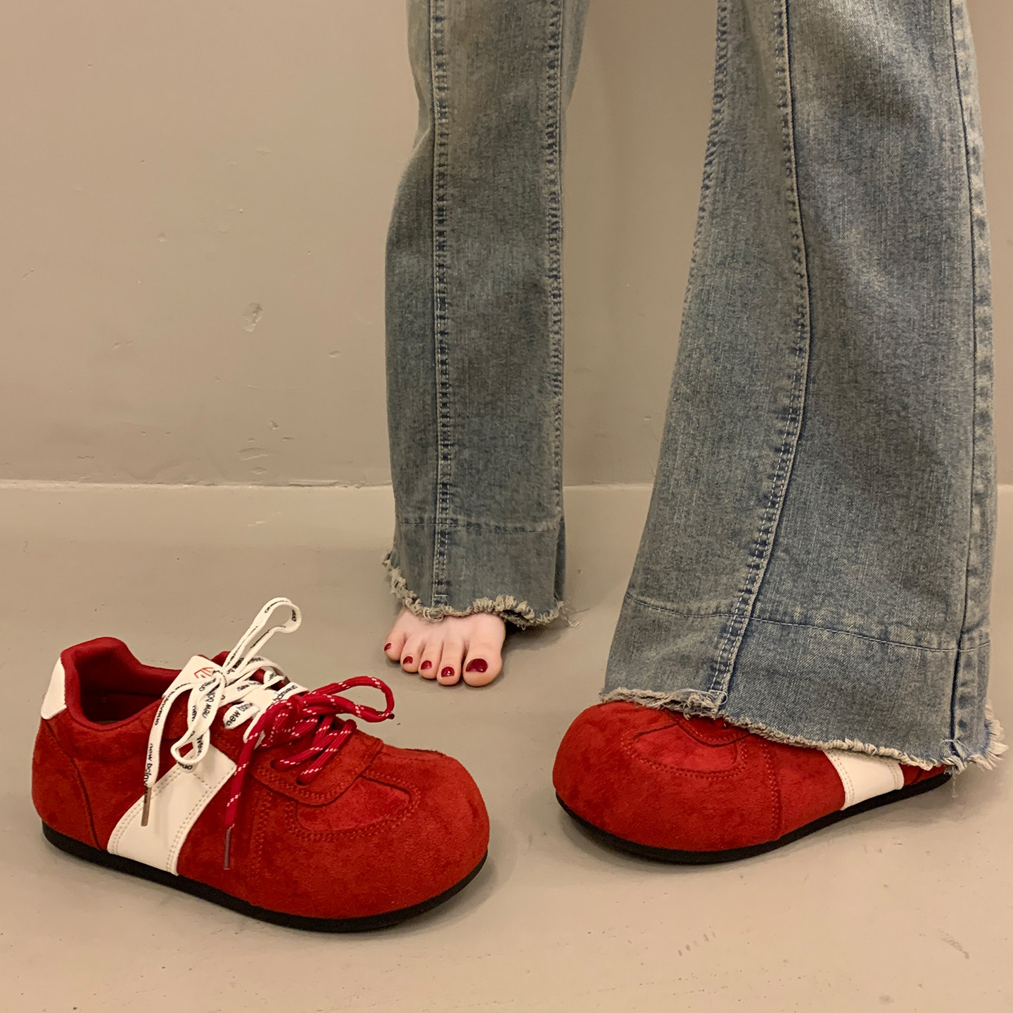 百搭小众厚底板鞋女内增高德训鞋2026新款春秋平底运动休闲面包鞋,女鞋,时尚休闲鞋,淘宝优惠券,粉丝福利购,淘宝优惠卷