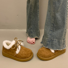 法式系带加绒深口单鞋女厚底勃肯鞋2025新款秋冬季玛丽珍毛毛棉鞋