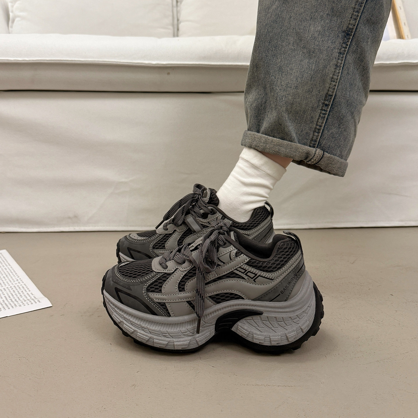 超火加绒厚底松糕老爹鞋女小个子增高2025新款秋冬欧货运动休闲鞋,女鞋,老爹鞋,淘宝优惠券,粉丝福利购,淘宝优惠卷