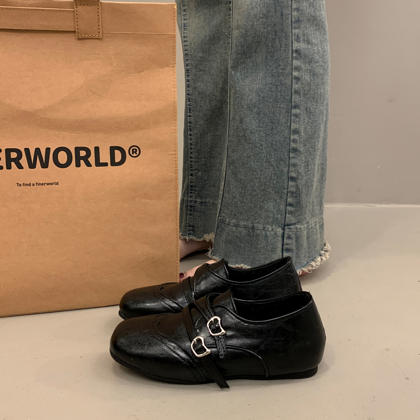 法式气质小单鞋女冬季英伦风皮鞋