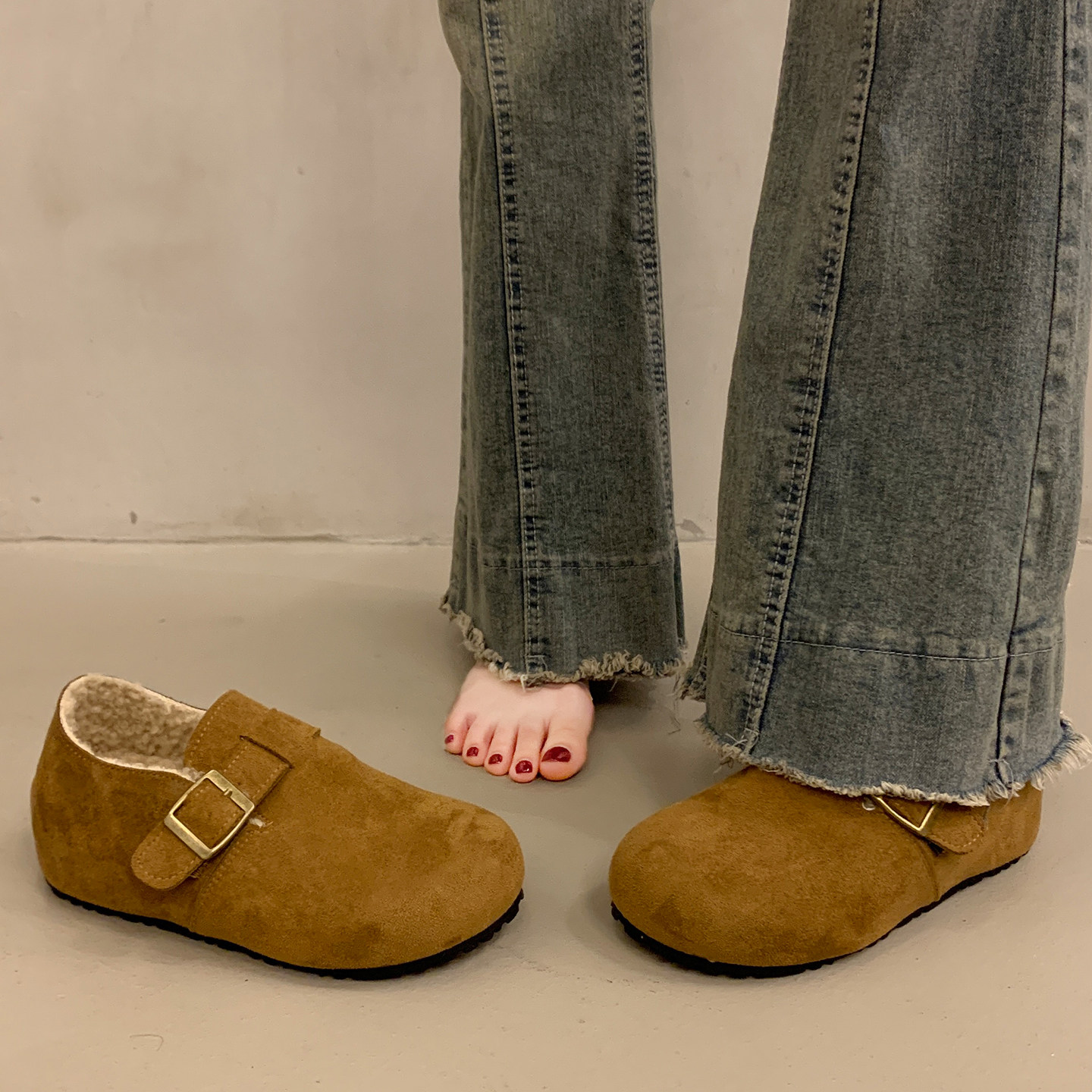 绝美深口单鞋女秋冬季博肯鞋全包