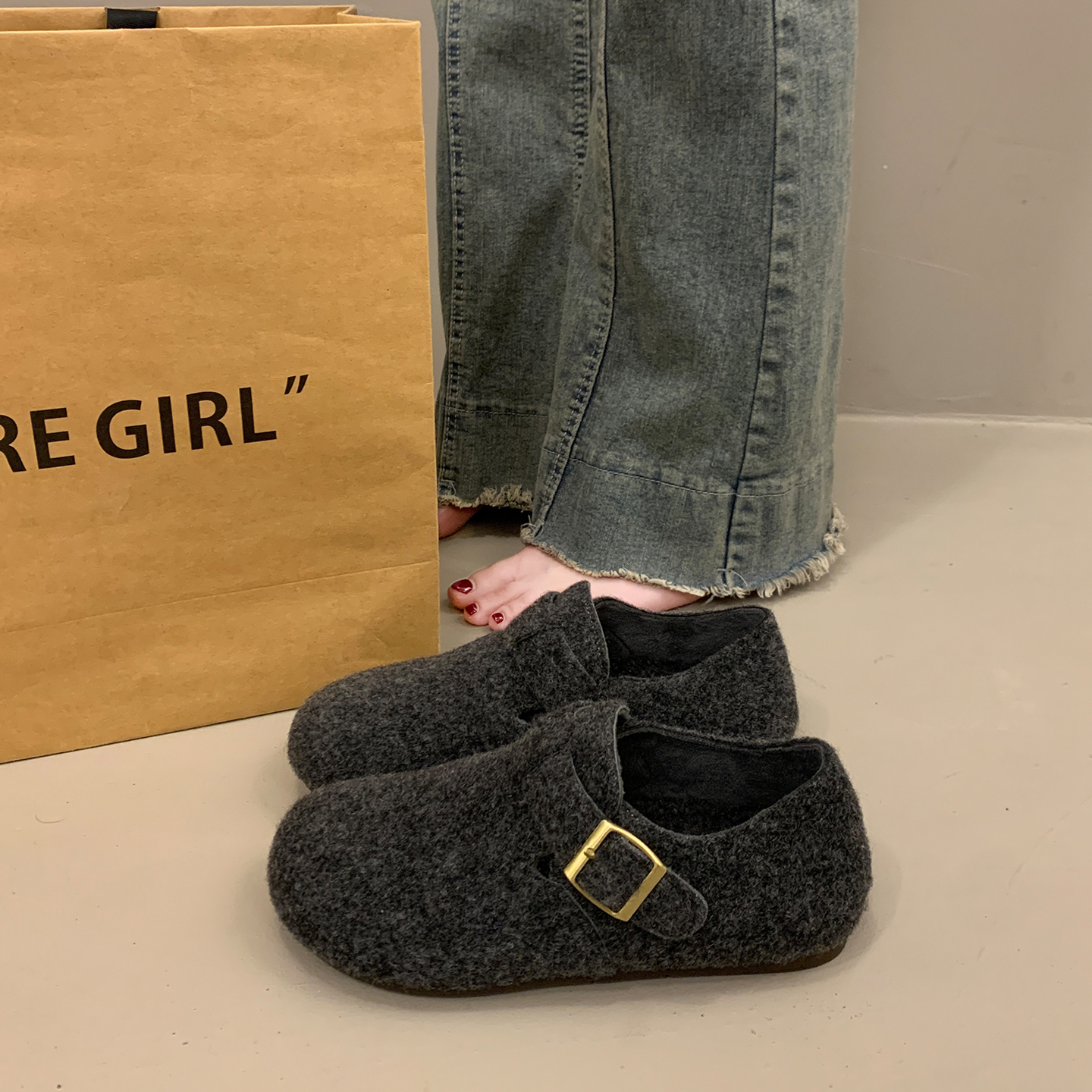 绝美深口单鞋女配裙子博肯鞋全包