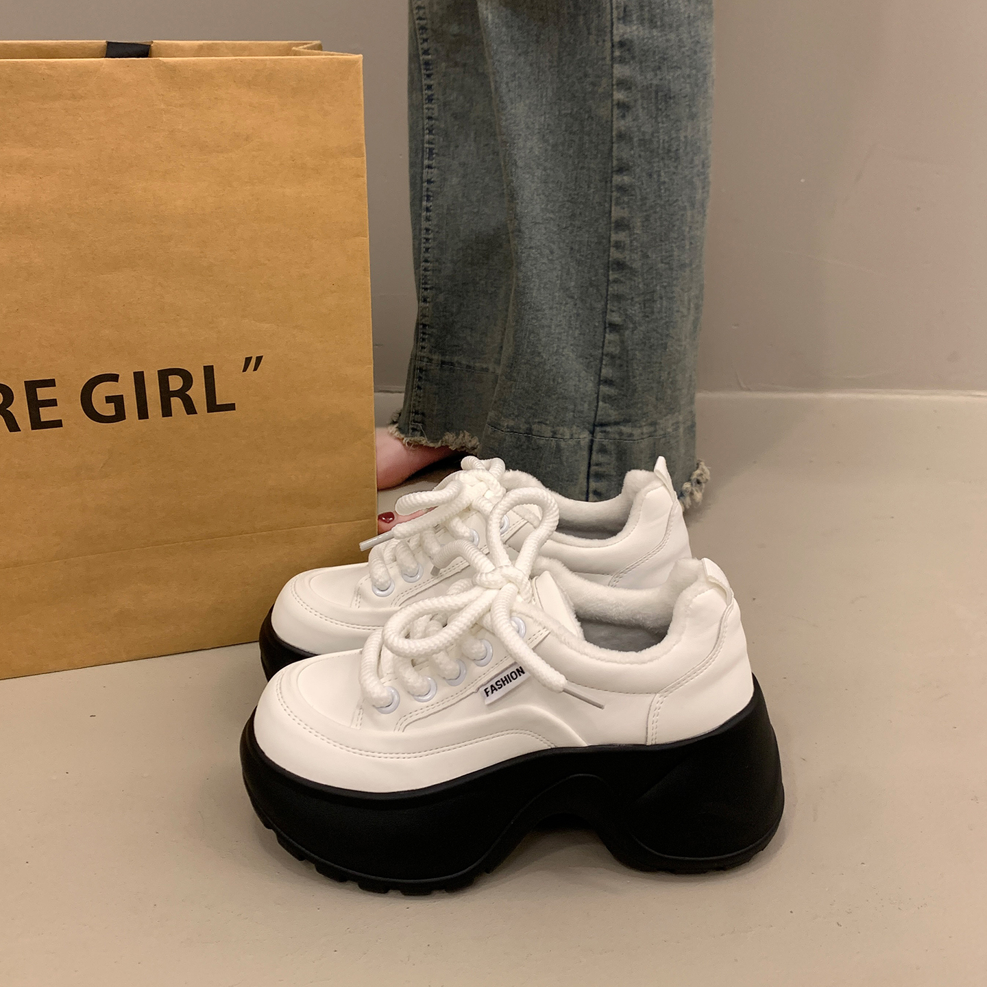 松糕老爹鞋女秋冬季显脚小休闲鞋