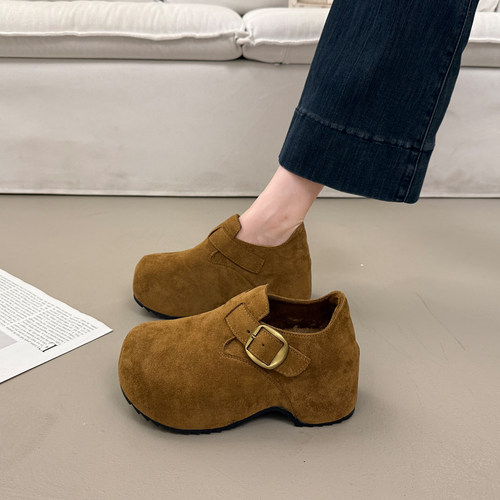 大头复古棕色单鞋女冬季玛丽珍鞋