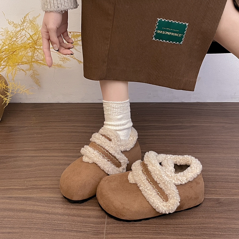 棕色深口单鞋女冬保暖博肯鞋全包