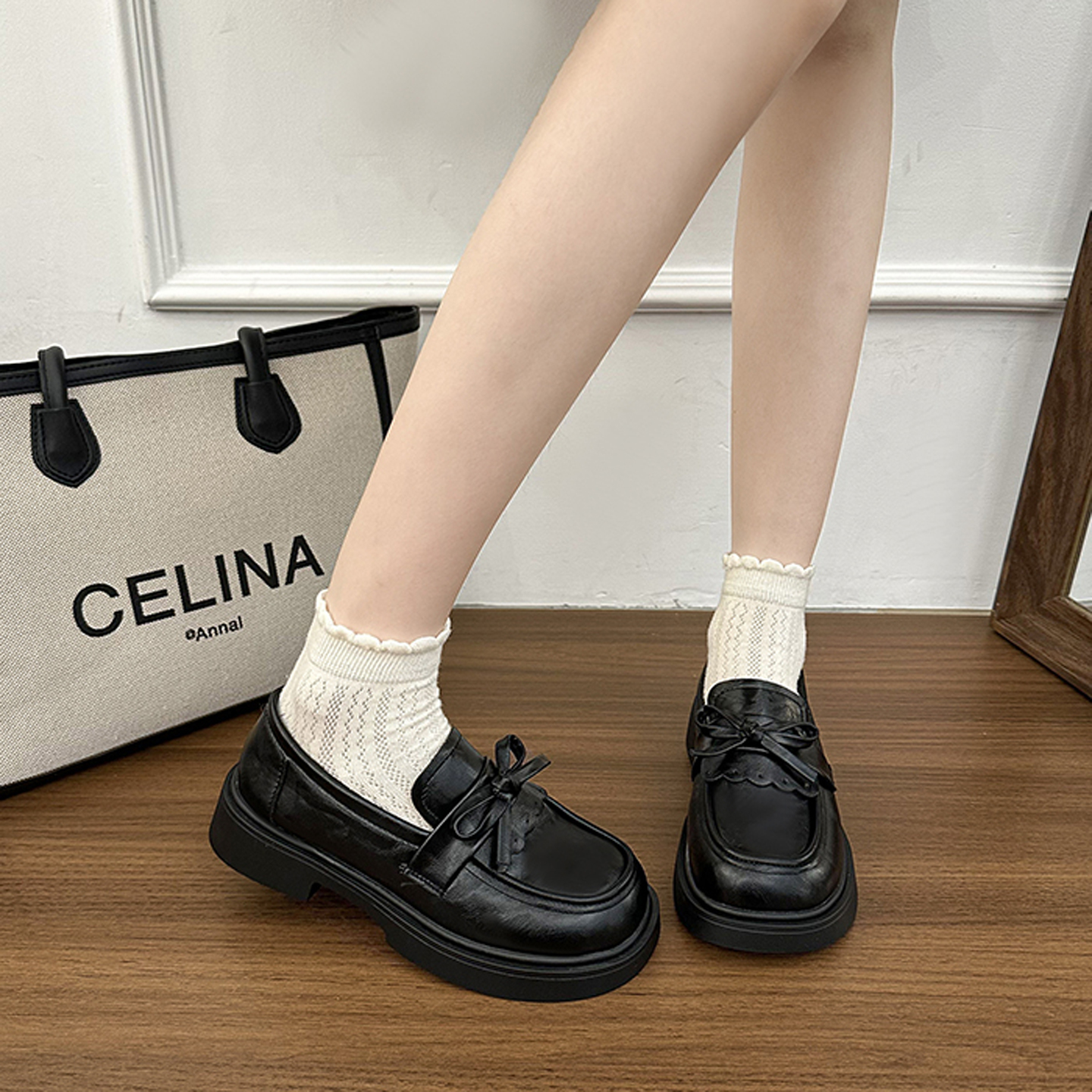 赫本风黑色小皮鞋女冬玛丽珍单鞋