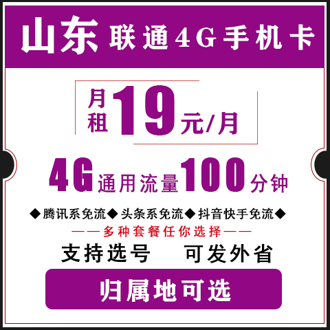 山东枣庄德州济宁菏泽联通4g手机卡大王卡不限速流量卡低月租