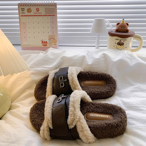 复古增高厚底毛毛拖鞋女外穿2025新款秋冬时尚美拉德家用棉拖鞋子