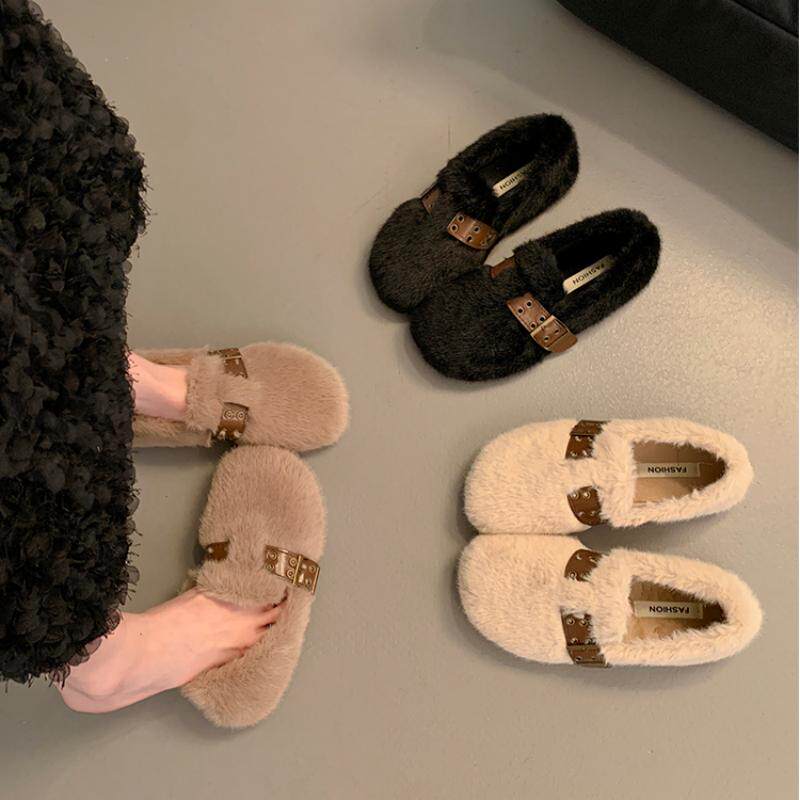 水貂毛毛鞋女外穿2025新款秋冬季懒人一脚蹬豆豆鞋女平底加绒棉鞋,女鞋,浅口单鞋,淘宝优惠券,粉丝福利购,淘宝优惠卷