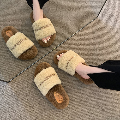 吻卡佛2023秋上新韩版毛毛拖女