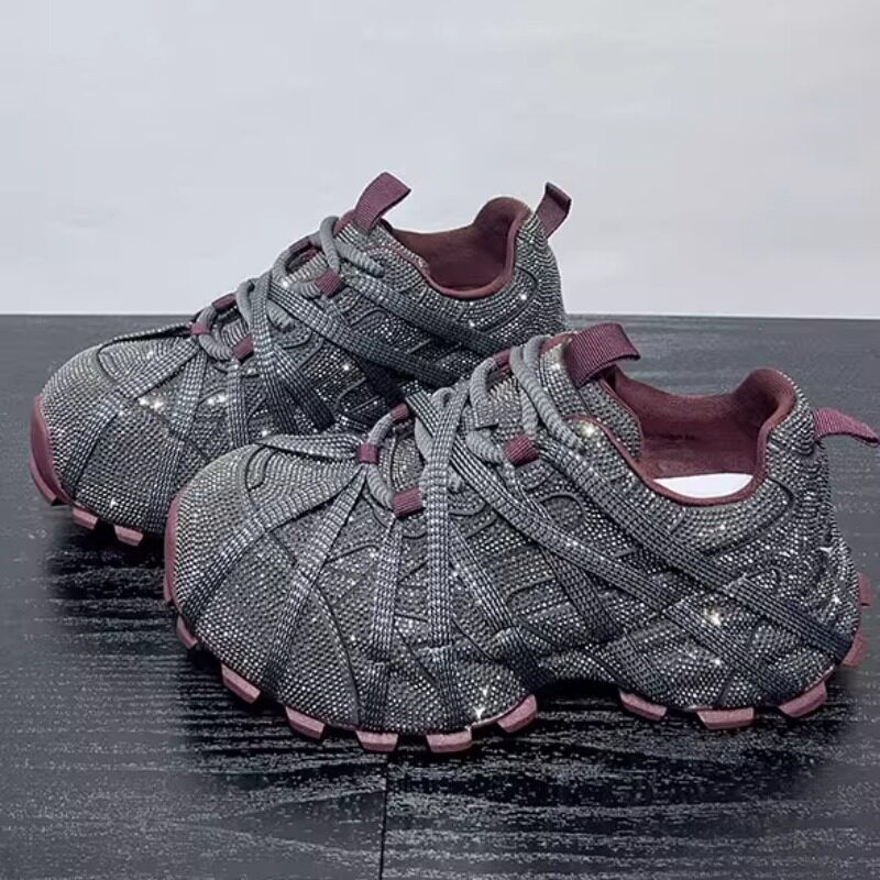 水钻蜘蛛绑带老爹鞋女款2026新款厚底炸街潮牌配阔腿裤休闲运动鞋