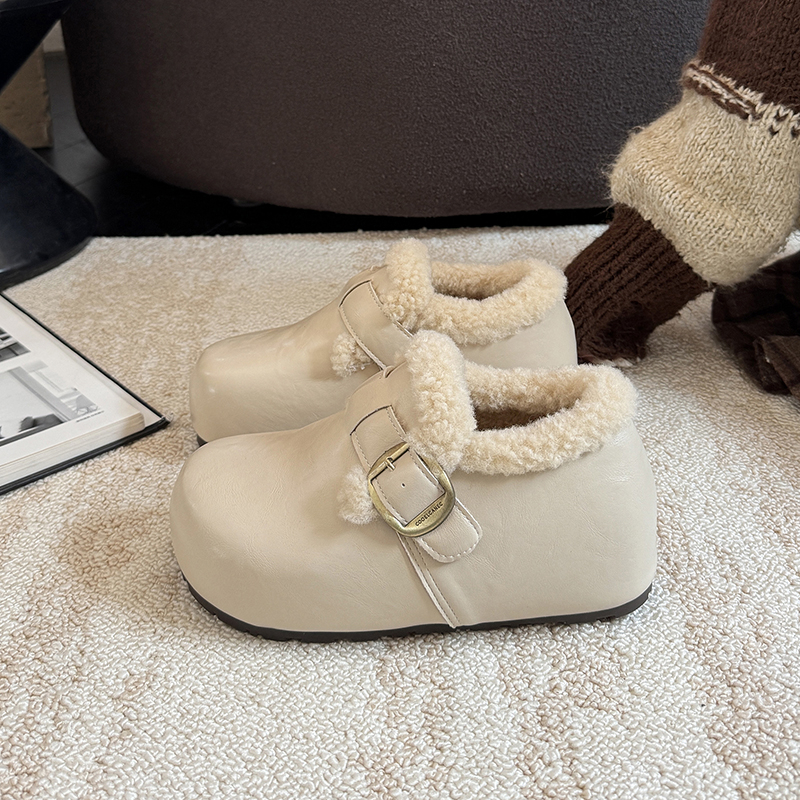 内增高厚底加绒全包勃肯鞋小皮鞋女2025新款冬雪地靴乐福毛毛棉鞋