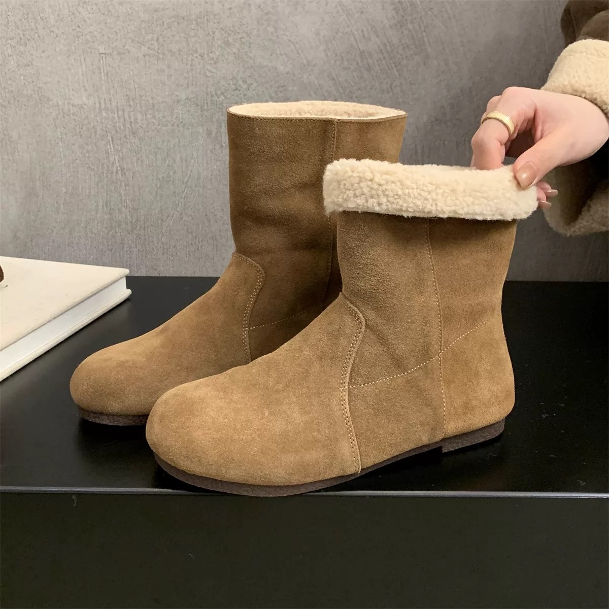 复古丑萌勃肯雪地靴女2025冬季新款两穿毛毛短靴加绒加绒博肯棉鞋