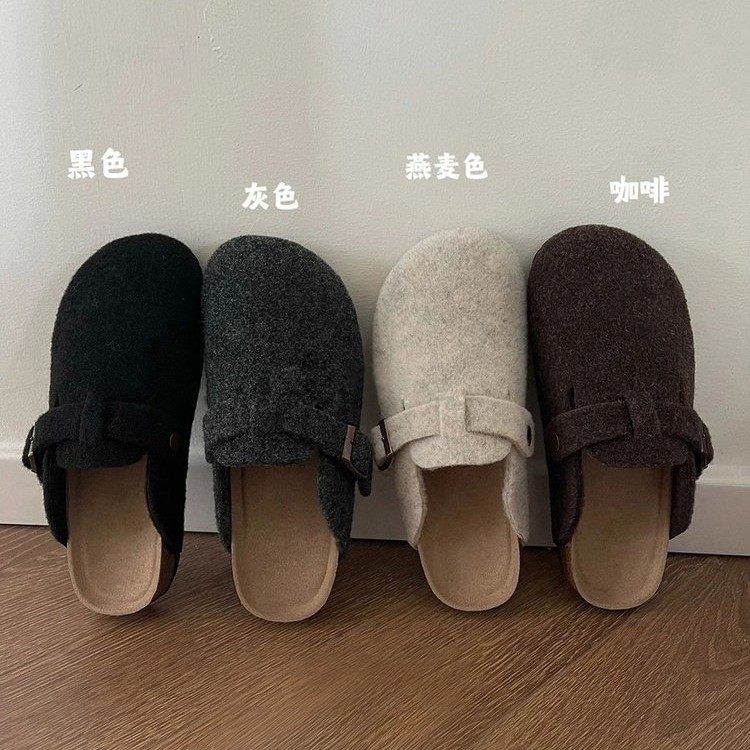 懒人一脚蹬包头半拖鞋女外穿2025秋季新款网红毛呢平底软木勃肯鞋,女鞋,包头拖,淘宝优惠券,粉丝福利购,淘宝优惠卷