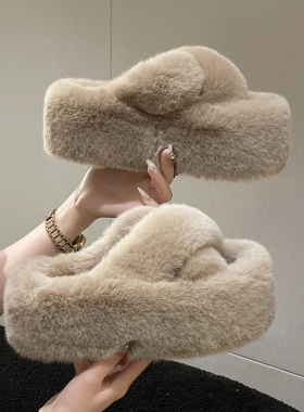 毛毛拖鞋女外穿2025秋季新款夏季厚底增高7cm小个子秋冬棉拖鞋子