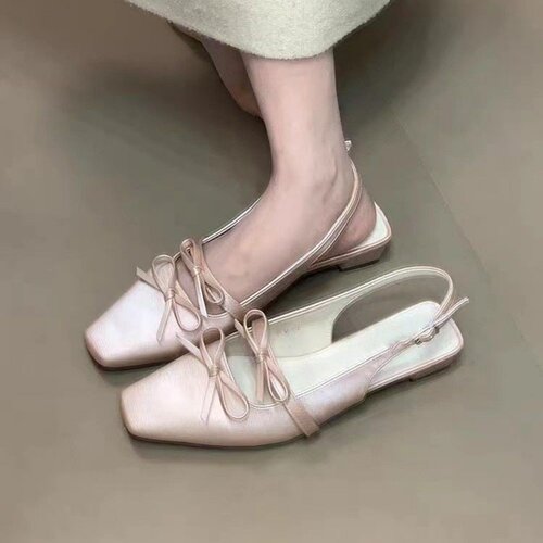 法式粗跟银色包头凉鞋仙女鞋子2026新款夏季蝴蝶结配裙子晚0701z