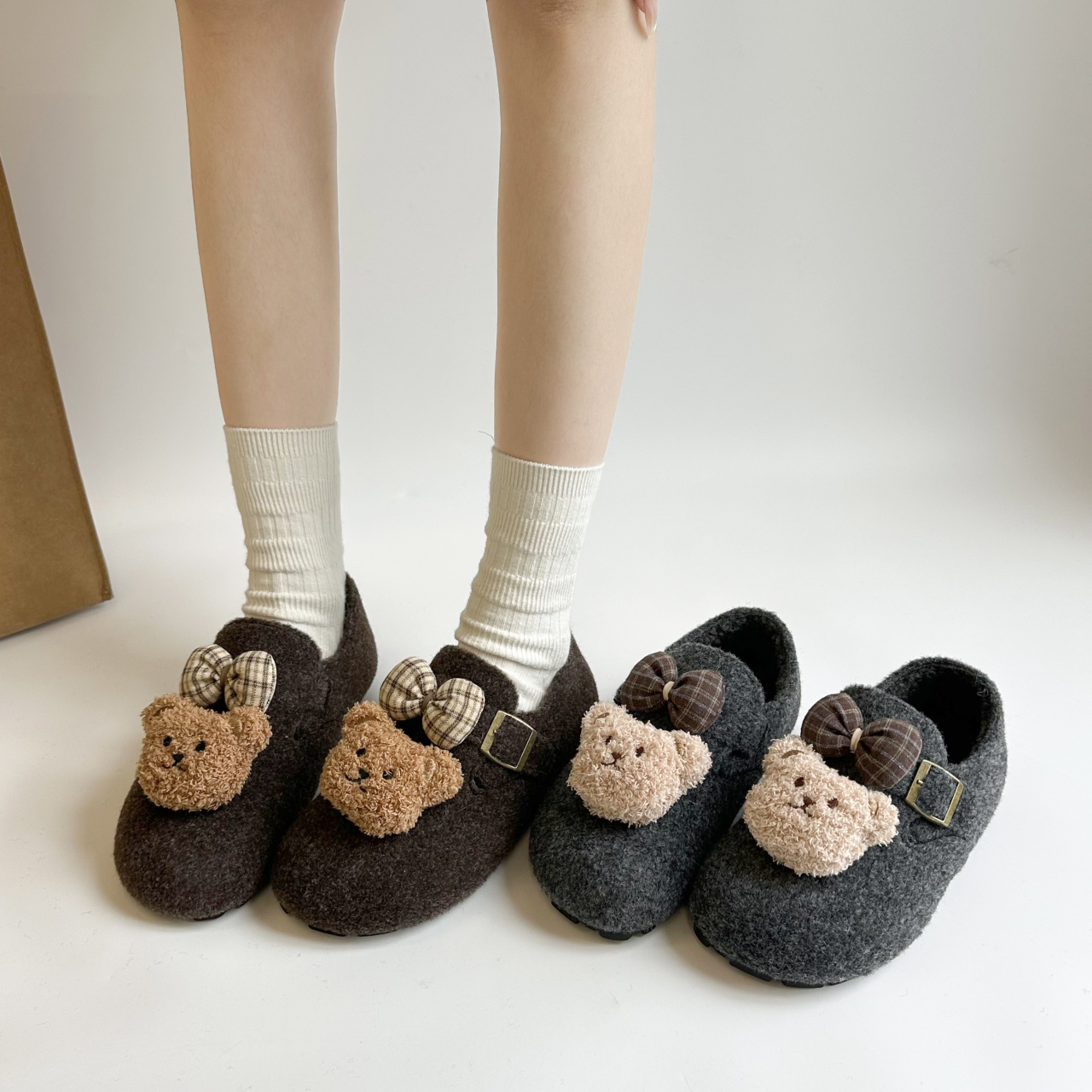 卡通可爱灰色勃肯鞋女2025冬季新款厚底内增高乐福棉鞋加绒雪地靴