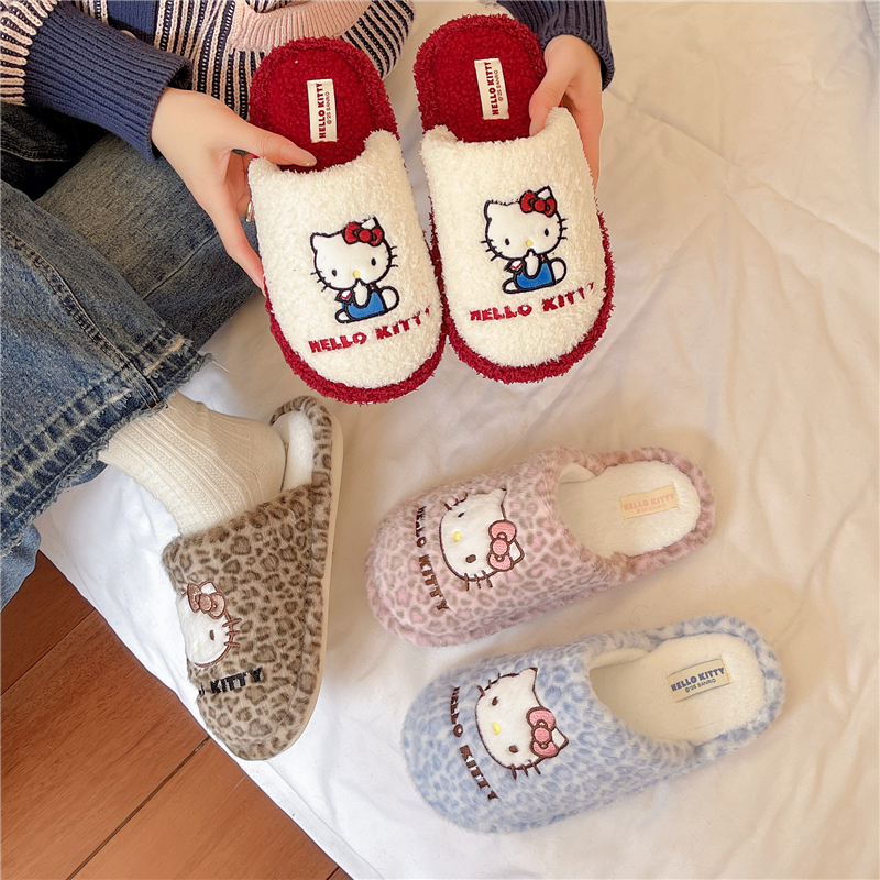 哈喽kt棉拖鞋女2025新款秋冬可爱卡通室内居家保暖防滑包头毛毛鞋