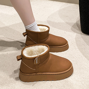 厚底皮毛一体雪地短靴女2025冬季 外穿加绒加厚保暖防水棉靴子 新款