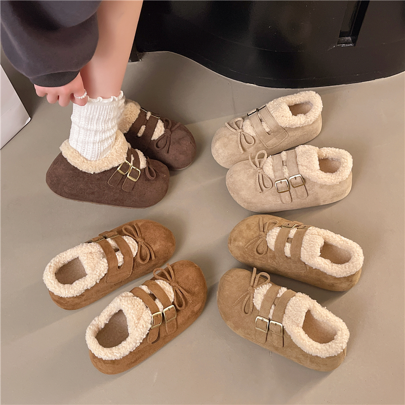 皮面勃肯鞋女秋冬加绒加棉2025年新款内增高勃肯棉鞋一脚蹬懒人鞋