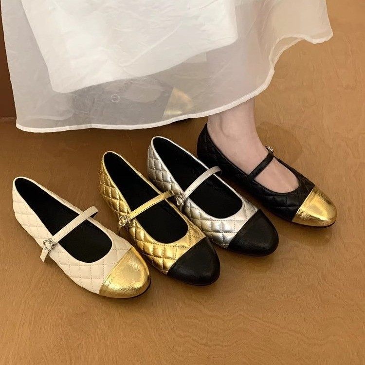 法式经典复古小香风平跟软底鞋女2026一字扣时尚菱格拼色浅口单鞋,女鞋,浅口单鞋,淘宝优惠券,粉丝福利购,淘宝优惠卷