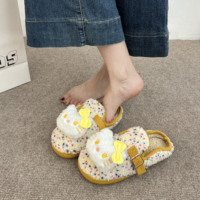 甜美卡通kt猫外穿包头勃肯鞋女2025年秋冬新款防滑保暖毛毛棉拖鞋