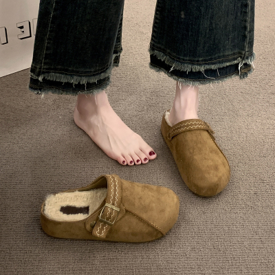 厚底内增高加绒包头半拖鞋女外穿2025秋冬新款两穿博肯单鞋勃肯鞋