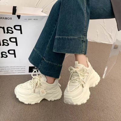 欧洲站显脚小厚底老爹鞋女秋冬季增高2025新款爆款白色休闲运动鞋