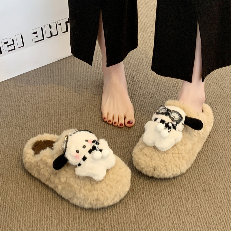 围巾小狗可爱小众毛毛拖鞋女2025冬季新款外穿厚底保暖加绒棉拖鞋,女鞋,包头拖,淘宝优惠券,粉丝福利购,淘宝优惠卷