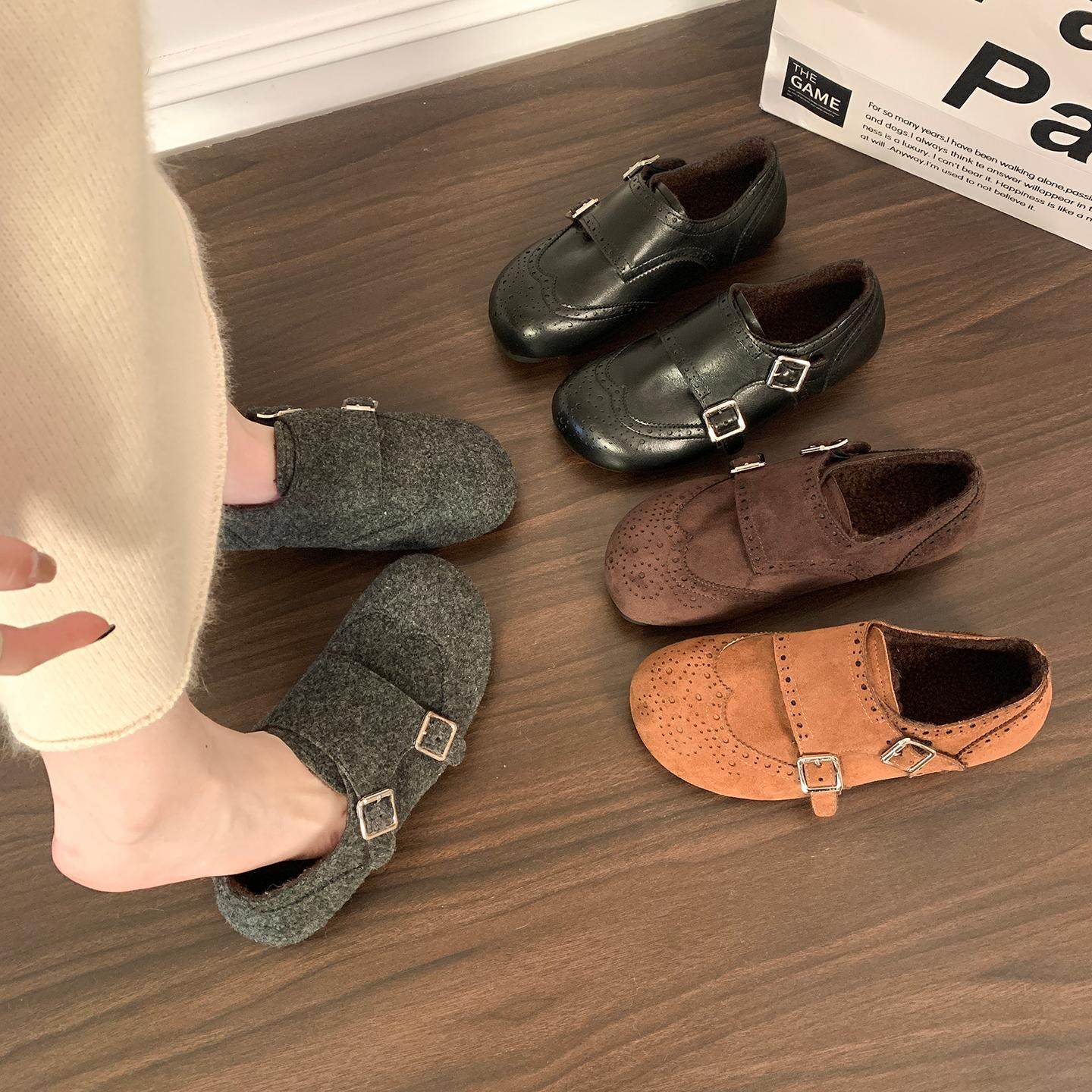 复古平底乐福鞋女2025秋冬加绒勃肯棉鞋英伦风轻便软底豆豆鞋,女鞋,棉鞋,淘宝优惠券,粉丝福利购,淘宝优惠卷