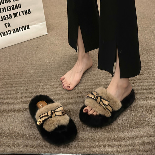 吻卡佛2023秋上新韩版毛毛拖鞋女