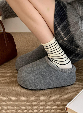 厚底7CM~卡皮巴拉毛毛鞋女秋冬毛呢棉鞋懒人一脚蹬保暖加绒半拖鞋