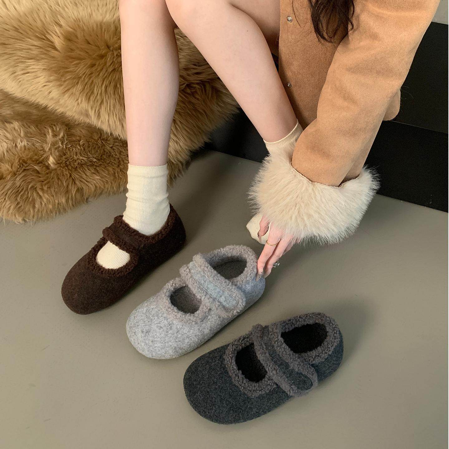 内增高勃肯鞋女2025秋冬新款灰色毛呢玛丽珍单鞋加绒保暖毛毛棉鞋,女鞋,勃肯鞋/软木鞋,淘宝优惠券,粉丝福利购,淘宝优惠卷