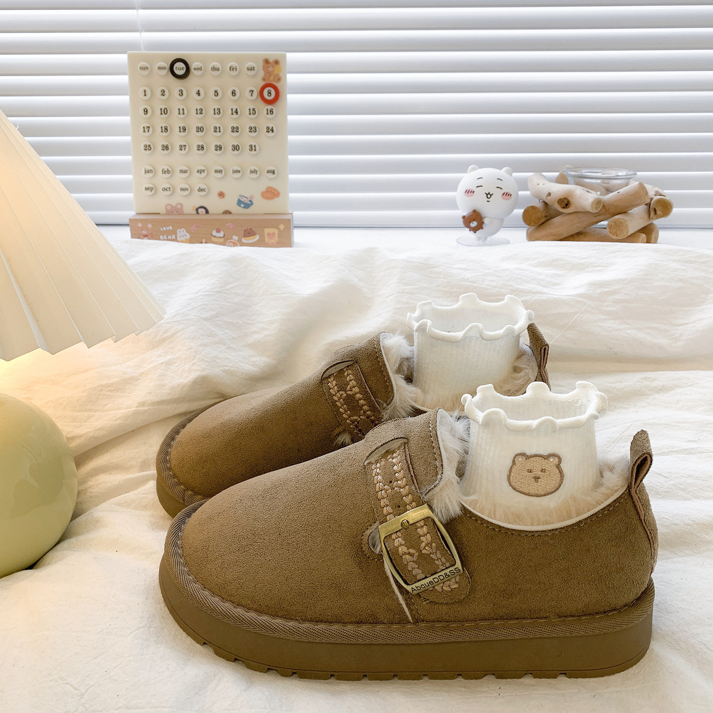 加绒勃肯鞋女2025冬季新款厚底一脚蹬软底豆豆鞋毛毛保暖雪地棉鞋,女鞋,棉鞋,淘宝优惠券,粉丝福利购,淘宝优惠卷