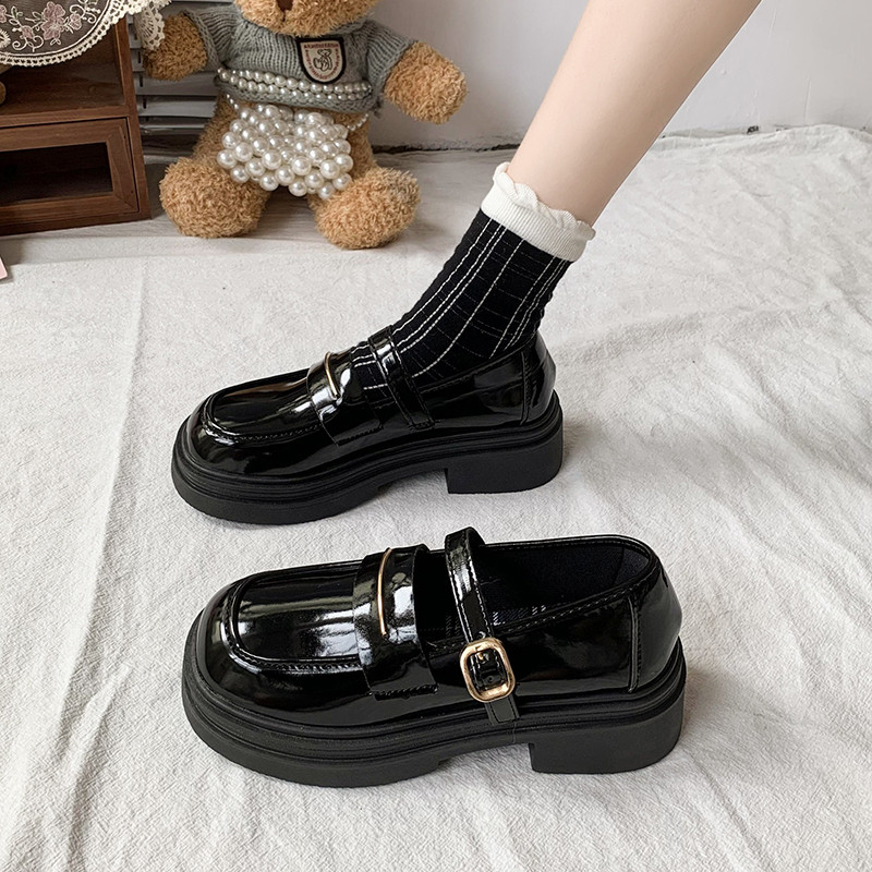 黑色法式复古厚底小皮鞋女2025年春秋新款百搭英伦风一脚蹬乐福鞋,女鞋,乐福鞋（豆豆鞋）,淘宝优惠券,粉丝福利购,淘宝优惠卷