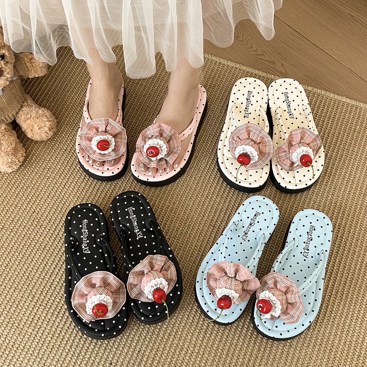 少女心可爱蛋糕凉拖鞋夏季时尚外穿厚底人字拖度假风沙滩夹脚拖